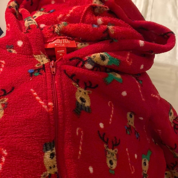 Macy's Other - Adult onesies reindeer with candy canes fleece. Sold as a pair. Men M. Women XL